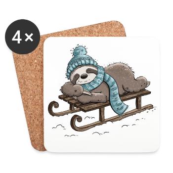 Faultier im Winter Schitten Weihnachten - Untersetzer (4er-Set) - Weiß - Vorne