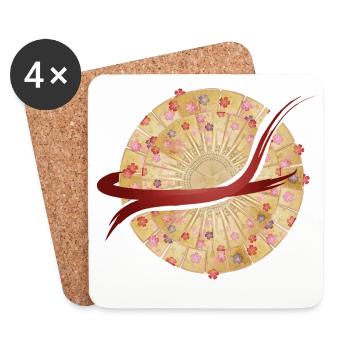 Japanese Fan Mandala with Brush Stroke - Coasters (set of 4) - white - Front