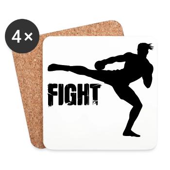 Kickboxer Silhouette mit Text Fight - Untersetzer (4er-Set) - Weiß - Vorne