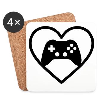 Gaming Heart – Manette de style gamer - Dessous de verre (lot de 4) - blanc - Devant