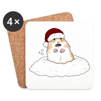 Weihnachtshamster im Schnee - Untersetzer (4er-Set) - Weiß - Vorne