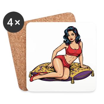 Pinup Woman on Decorative Pillow - Coasters (set of 4) - white - Front