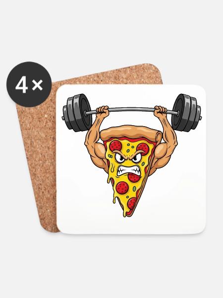 Pizza Salami Fitness Hantel Gewichte Training Stär - Untersetzer (4er-Set) - Weiß