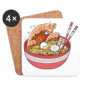 Japanisches Ozeanwellen-Ramen-Nudelsuppen-Kunstgeschenk - Untersetzer (4er-Set) - Weiß - Vorne