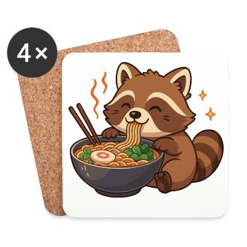Raccoon with noodles Ramen kawaii raccoon - Coasters (set of 4) - white - Front