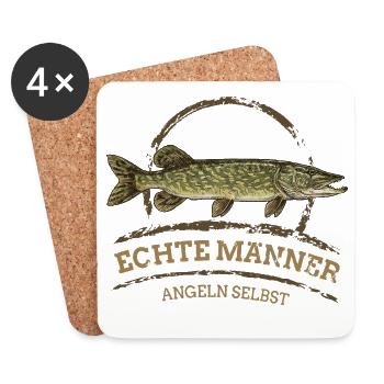 Vrais hommes – Brochet à pêche - Dessous de verre (lot de 4) - blanc - Devant