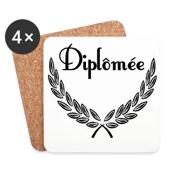 Diplômée – Couronne de Laurier - Dessous de verre (lot de 4) - blanc - Devant