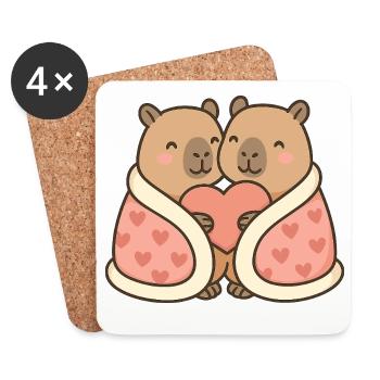 Capybara Couple Snuggled Up – Valentine's Motif - Coasters (set of 4) - white - Front
