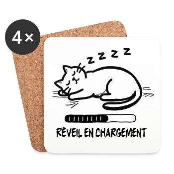 Chat endormi, réveil en chargement - Dessous de verre (lot de 4) - blanc - Devant