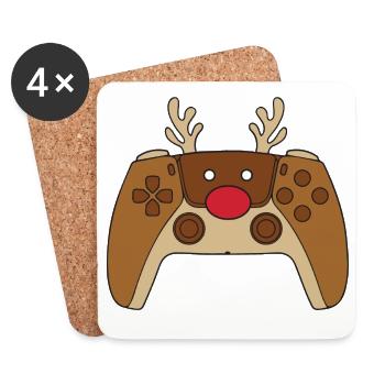 Reindeer Video Game Controller Christmas Player - Coasters (set of 4) - white - Front