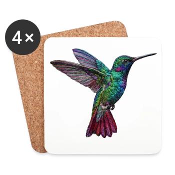 Colibri en aspect brodé (imprimé) - Dessous de verre (lot de 4) - blanc - Devant