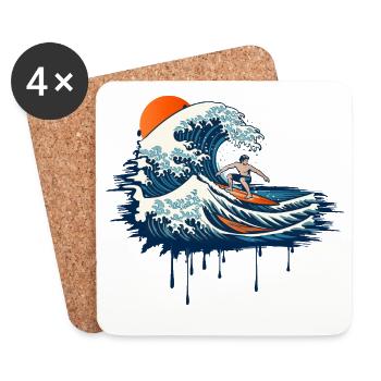 Dynamic Surf Illustration on Powerful Wave - Coasters (set of 4) - white - Front