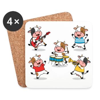 Comique de fête musicale du groupe de vaches mignonnes - Dessous de verre (lot de 4) - blanc - Devant