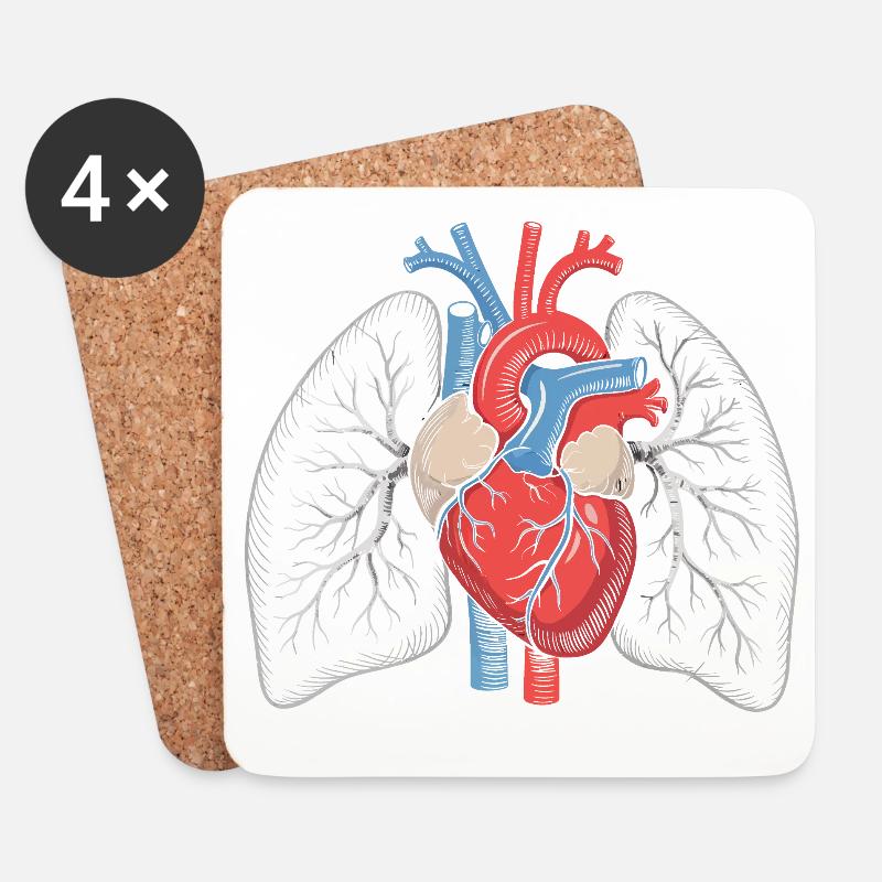 Herz-Lungen Anatomie Kunstdruck - Untersetzer (4er-Set) - Weiß