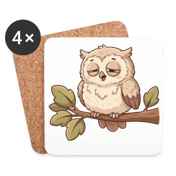 Hibou endormi sur une branche - Dessous de verre (lot de 4) - blanc - Devant