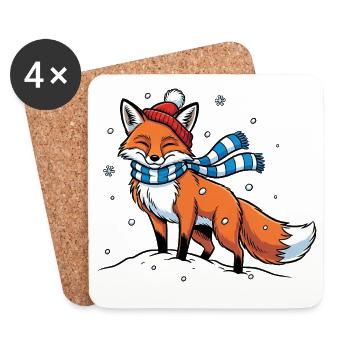 Winter fox with scarf - Coasters (set of 4) - white - Front