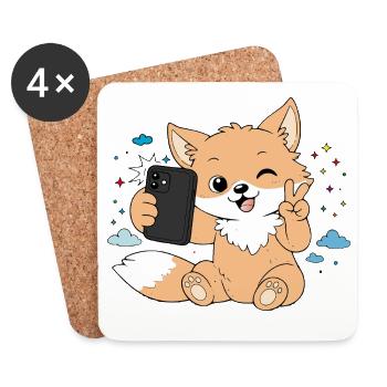 Niedlicher Fuchs macht Selfie – Lustiges Motiv - Untersetzer (4er-Set) - Weiß - Vorne