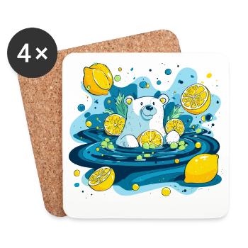 Lemon bear in the water bubble - Coasters (set of 4) - white - Front