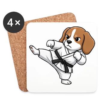 Dessin animé Beagle Cartoon Cartoon Karate Humain - Dessous de verre (lot de 4) - blanc - Devant