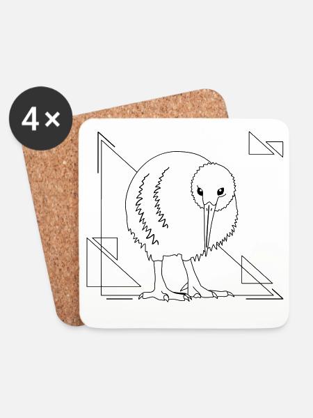 Kiwi Vogel im geometrischen Design - Untersetzer (4er-Set) - Weiß