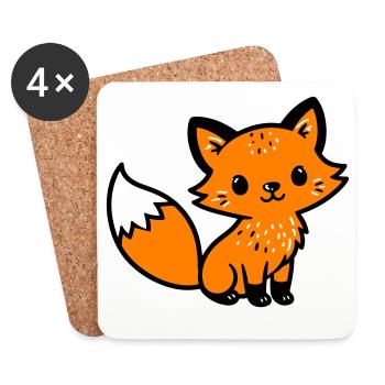 Fox Cute Comic - Coasters (set of 4) - white - Front