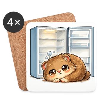 Small cat in front of open refrigerator - Coasters (set of 4) - white - Front