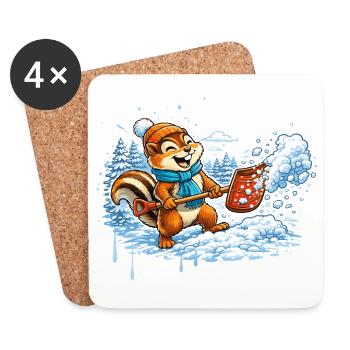 Chipmunks shoveling snow – winter fun - Coasters (set of 4) - white - Front