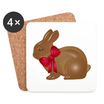 Lapin de Pâques en chocolat avec motif de nœud rouge - Dessous de verre (lot de 4) - blanc - Devant