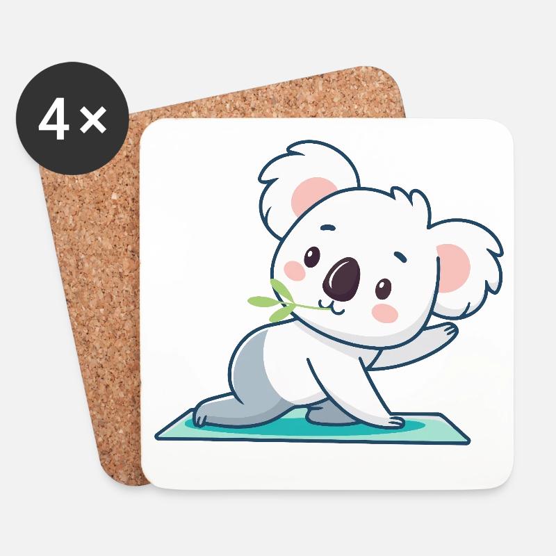 Kawaii-Koala auf grünem Teppich - Untersetzer (4er-Set) - Weiß