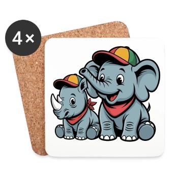 Éléphant mignon et rhinocéros – Amis animaux mignons - Dessous de verre (lot de 4) - blanc - Devant