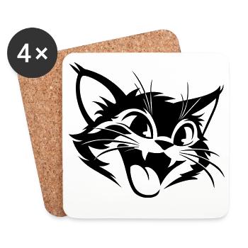 Laughing Cat | Funny Cats T-Shirt - Coasters (set of 4) - white - Front