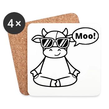 Yoga Cow Meditation Moo Comic Vector - Coasters (set of 4) - white - Front