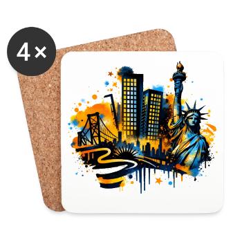 New York Skyline mit Freiheitsstatue - Untersetzer (4er-Set) - Weiß - Vorne
