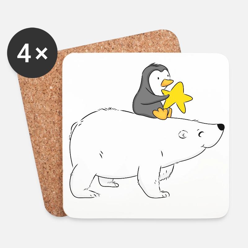 Eisbär mit Freund Pinguin  - Untersetzer (4er-Set) - Weiß