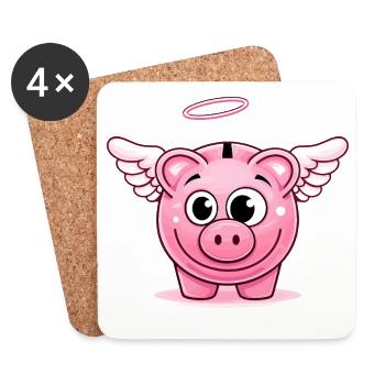 Niedliches Sparschwein mit Flügeln  - Untersetzer (4er-Set) - Weiß - Vorne