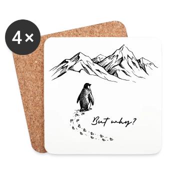 But why? Pinguin Meme Antarktis Schnee Spuren Eis - Untersetzer (4er-Set) - Weiß - Vorne