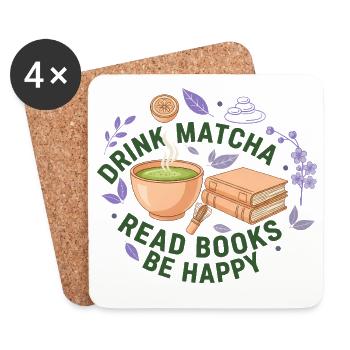 Drink Matcha Read Books Be Happy Matcha Lover - Coasters (set of 4) - white - Front