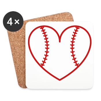 Baseball softball heart - Coasters (set of 4) - white - Front