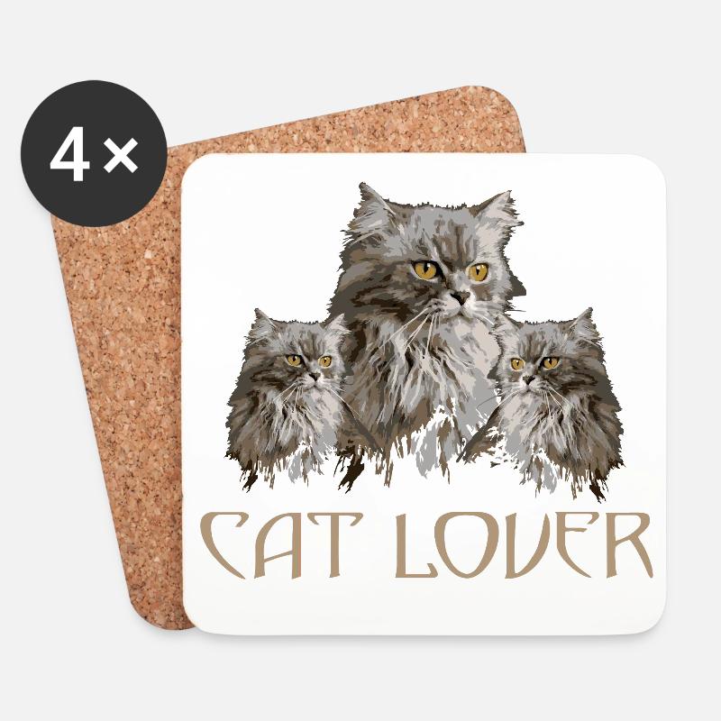 CAT_LOVER - Untersetzer (4er-Set) - Weiß