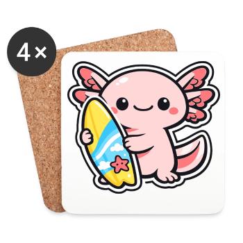 Kawaii Axolotl with Surfboard - Coasters (set of 4) - white - Front