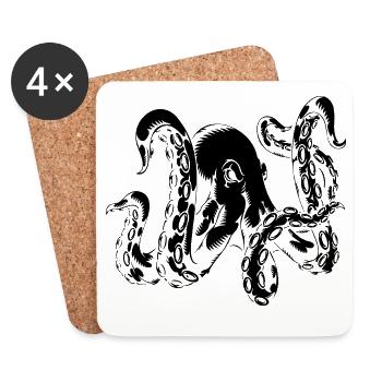 Motif de pieuvre – pieuvre des profondeurs de l’océan ! - Dessous de verre (lot de 4) - blanc - Devant