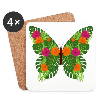 Papillon tropical des feuilles - Dessous de verre (lot de 4) - blanc - Devant