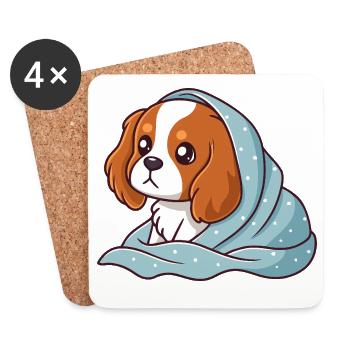 Beagle emmitouflé bleu - Dessous de verre (lot de 4) - blanc - Devant