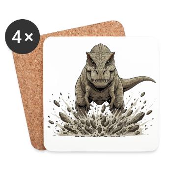 T rex Sprengt aus dem Boden - Untersetzer (4er-Set) - Weiß - Vorne