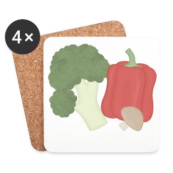 Vegetable Trio Broccoli Pepper Mushroom - Coasters (set of 4) - white - Front