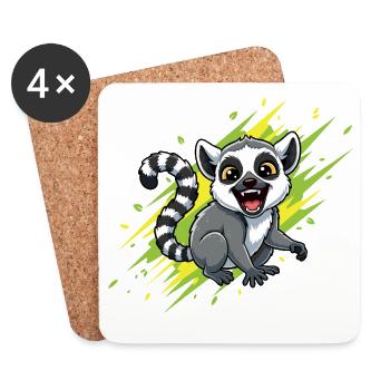 Cheerful lemur with beam background - Coasters (set of 4) - white - Front