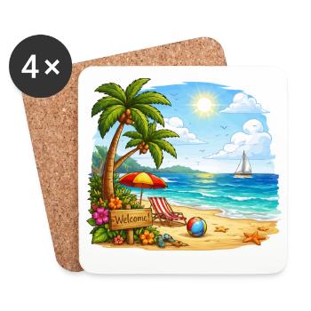 Welcome to the tropical beach - Coasters (set of 4) - white - Front
