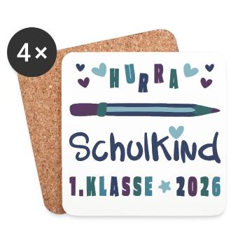 Hurra Schulkind – Einschulung 2026 Klasse 1 - Untersetzer (4er-Set) - Weiß - Vorne