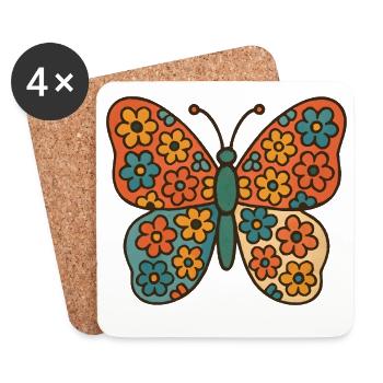Butterfly with floral pattern - Coasters (set of 4) - white - Front