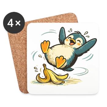 Pinguin Springende Banane - Untersetzer (4er-Set) - Weiß - Vorne